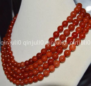 pretty 4 rows natural 8mm red chalcedony agate round gems beads necklace 17-20'' - Picture 1 of 6