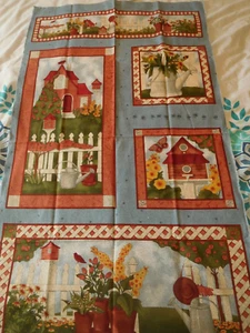 “Cottage Garden” Kathy Schmitz For Moda, Fabric Panel 23" x 44" Blue background - Picture 1 of 6