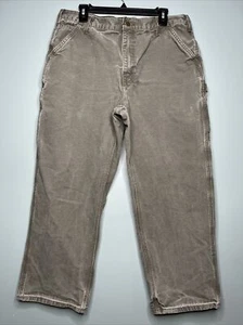 VTG Carhartt Carpenter Pants Men’s 36x29 Canvas Dungaree Fit B11 MOS Olive - Picture 1 of 10