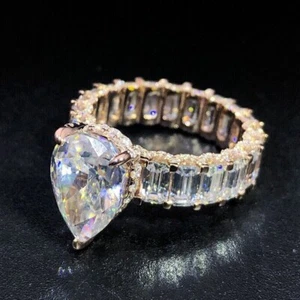 5 Ct Pear Cut Simulated Diamond Wedding Engagement Ring 925 Silver Gold Pated - Picture 1 of 8