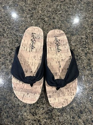 Sandalias de Tanga LifeStride Talla 7W Para Mujer Velocity 2.0 Happy Negras Abatibles NUEVAS Foto 1 de 4