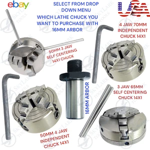 Self Centering & Independent Lathe Chuck Set Thread 14x1 With 16MM Shank Arbor - Picture 1 of 18