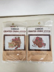 VTG New Caron Counted Cross Stitch Kit Cream Strawberries Cinnamon Apples Lot 2 - Picture 1 of 1