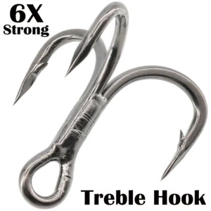 20~50Pcs Treble Hook 6X Strong Carbon Steel Classic Round Bend Triple Fish Hooks - Picture 1 of 21