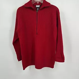 Suéter de Lana DKNY Para Hombres Media Cremallera Talla S Rojo Clásico Preppy Academia - Imagen 1 de 8