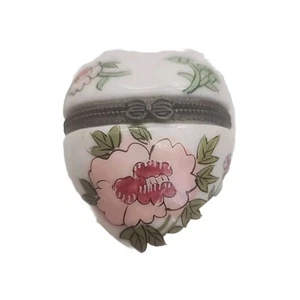 Vintage Heart Shaped Hinged Porcelain Floral Trinket Box, 2” - Picture 1 of 6