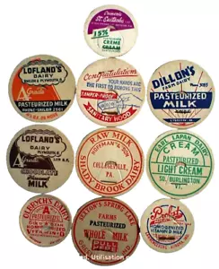 .LOT OF 10 DIFFERENT VINTAGE MILK BOTTLE CAPS. - Imagen 1 de 6