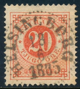 Sweden Scott 33/Facit 33, 20ö red Ringtyp p13 F-VF Used HELSINGBORG Cancel, LYX! - Picture 1 of 1