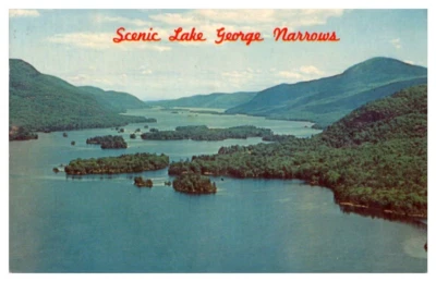 Chrome Postcard Lake George Narrows New York Aerial View 1961 - Image 1 of 2
