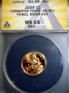 2009 ERROR ANACS MS65 WDDR #043 Lincoln Cent Coin Doubled Die Cherry Pck FS #801 - Bild 1 von 5