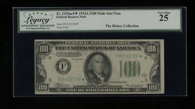 DBR 1934-A $100 FRN Atlanta STAR Mule Fr. 2153-Fm* Legacy 25 Serial F00032280* - Image 1 of 2