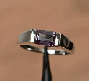 1.35 Ct Color Change EmeraldCut Alexandrite Engagement Ring 14k solid white Gold - Picture 1 of 6