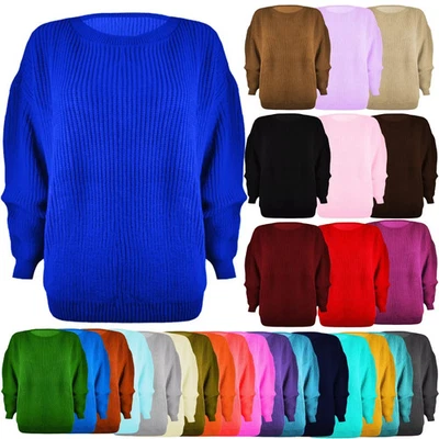 LADIES WOMENS CHUNKY BASIC KNITTED CASUAL COSY BAGGY WINTER JUMPER TOP SIZE S-XL - Image 1 of 4