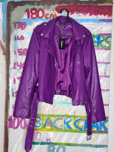 Emerge PU Biker Jacket – Size 14 – Mulberry Purple – Faux Leather - Bild 1 von 12
