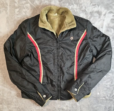 Chaqueta de bombardero/motociclista negra para mujer Hurley de colección forrada de sherpa talla grande Y2K Foto 1 de 4