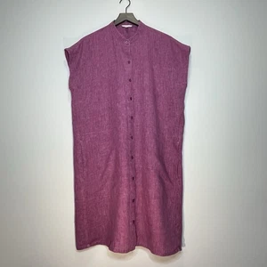 EILEEN FISHER 100% Organic Linen Raspberry Delave Shirt Dress Boxy Size Large - Picture 1 of 7