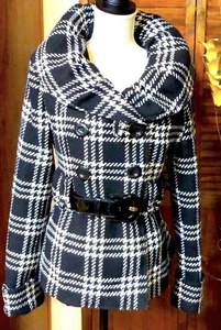 Abrigo de Invierno de CoffeeShop Chaqueta con Cinturón Negro Blanco Cuadros Excelente Talla L - Imagen 1 de 8