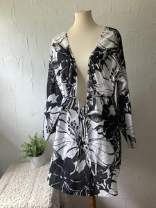 ISLANDER Ladies Size 2X LIGHT COTTON COVER UP in Black & White, Drawstring - Picture 1 of 12