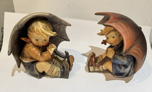 Two Large 5ins Goebel Hummel Porcelain Figure Umbrella Boy And Girl - Picture 1 of 6
