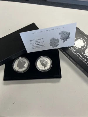 2023 Morgan and Peace Dollar - Reverse Proof Two-Coin Set / w/Box & COA - NR! - image 1 of 4