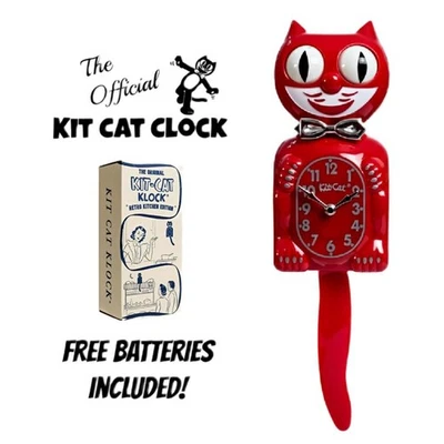 RETRO KITCHEN KIT CAT CLOCK 15.5" Red Kit-Cat Klock MADE IN USA Free Battery NEW - Image 1 of 4