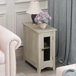 Rectangle Narrow Accent Side Table Grey Veneer 21.75×11.75×24.25 in - Picture 1 of 5