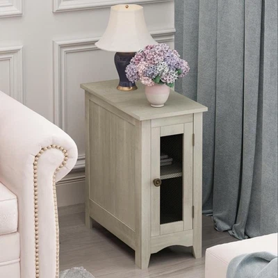Rectangle Narrow Accent Side Table Grey Veneer 21.75×11.75×24.25 in - Image 1 of 4