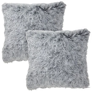 2x Throw Pillows Covers Fluffy Faux Fur Grey for Fuzzy Home Decoration 20x20 In - Picture 1 of 7