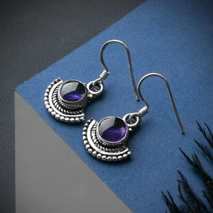 925 Sterlingsilber Rundschliff Amethyst Edelstein Ohrhänger Damen Fächer Ohrringe - Bild 1 von 5