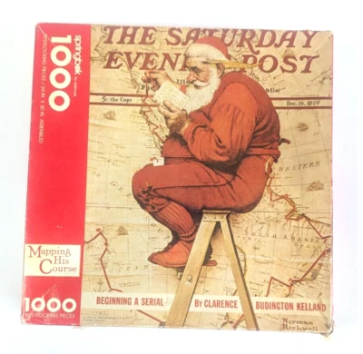 Springbok Mapping His Course 1000 件拼图 24x30 圣诞老人 Norman Rockwell — 第 1/4 张图片