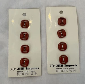 JHB Imports Buttons 12570 2 Cards of 4 Square Brick Red 1/2 Inch NIP - Picture 1 of 3