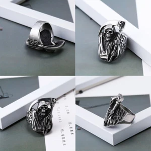 US 2er Pack Herren Biker Goth Tod Totenkopf Sensenmann Ring Edelstahl Größe 8-12 - Bild 1 von 15