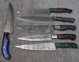 SET BESTEHEND AUS 6 HANDGEFERTIGTEN DAMASTSTAHL KOCHMESSER KÜCHEFILET HOLZGRIFF # B-376 - Bild 1 von 3