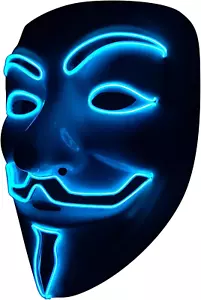 LED Maschera V Vendetta Maschera Luminosa Anonymous Maschera Notte Luce Neon EL - Foto 1 di 12