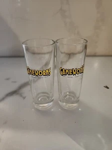 GameWorks Shot Glass Set Of 2 Clear Logo Eat Drink Party Play - Picture 1 of 12