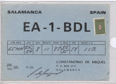 (KLj6710) QSL Radio Card Salamanca, SPAIN  EA1BDL, 1982 Constantino De Miguel - Image 1 of 4