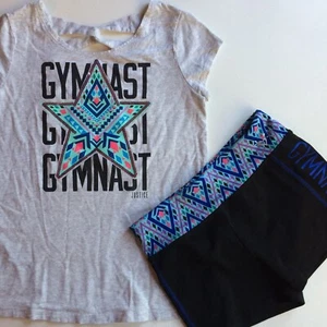 Gymnast Shirt Shorts Gymnastics Outfit 10 Girls Blue Grey Star - Picture 1 of 7