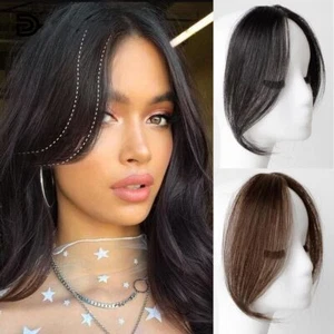 Langer Pony zweiseitig Fransen schwarz braun Naturhaarverlängerung vorne Haarteil / - Bild 1 von 24
