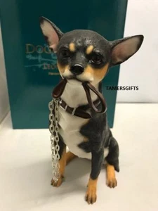 Sitting with Lead in Mouth Tan Black Chihuahua Dog Statue BNIB Chihuahua Lovers - Picture 1 of 3