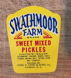 ADVERTISING JAR Bottle Label Faison North Carolina Pickles Swathmoor Farm - Picture 1 of 11