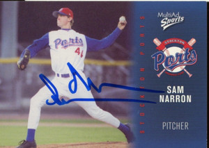 2003 Stockton Ports SAM NARRON Signed Card autograph AUTO brewers RANGERS