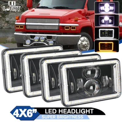 4PC 4x6" LED Headlights Hi/Lo DRL For Chevrolet 2003-09 C7500 C5500 C4500 Kodiak - Image 1 of 4