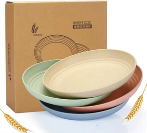 4 Set Unbreakable Wheat Straw Plates 9 Inch,Reusable Large Plates,Dishwasher - Picture 1 of 12