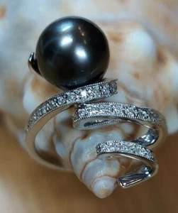 Perlen Ring, Diamantring, Goldring, 750, 18K, Südsee, Weißgold, Tahiti Perle - Bild 1 von 6