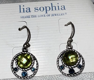 Pendientes Lia Sophia "Aguas Abiertas" Tono Plata Con Cristal Verde y Azul Foto 1 de 3