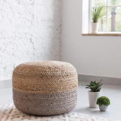 Ottoman Cover Natural Braided Jute Foot Stool Cover Home Décor Modern Room Pouf - Image 1 of 4