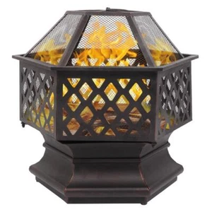 Hex Shaped Patio Fire Pit Garden Wooden Heater Firepit Bowl Fire Bowl US - Picture 1 of 8