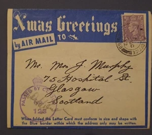 Medio Oriente 1942 FPO 168 Auguri di Natale Censore lettera aerea a Glasgow GB A16 - Foto 1 di 4