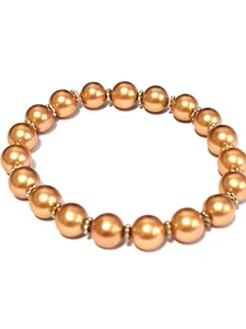 Dark champagne/bronze shell pearl stretch bracelet with daisy spacers - Picture 1 of 1