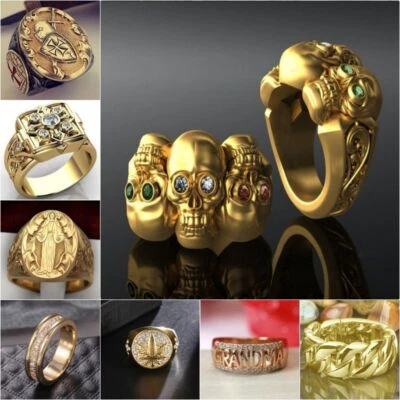 Cubic Zirconia Alloy Inlay Diamond Size 5-13 Men Women Rings Dark Punk Style - Bild 1 von 4